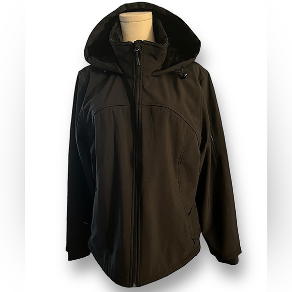 Free Country Fur Lined Hooded Soft Shell Jacket Women’s XL/XG Size 16 Black - Picture 5 of 10